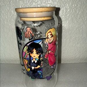 Wednesday Character Glass tumbler with Bamboo Lid